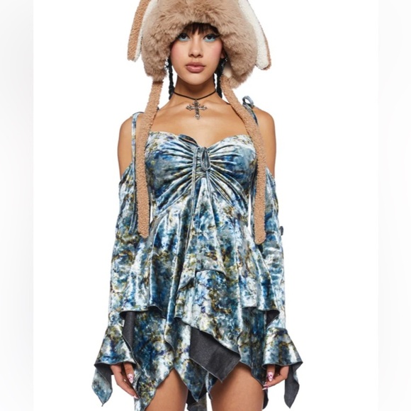 Current Mood NWT F is for Fairies Tie Dye Velvet Handkerchief Dress S Dolls Kill - Picture 3 of 16